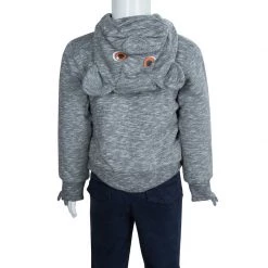 Stella McCartney Kids Grey Slub Knit Bear Hood Detail Zip Front Jacket 4 Yrs For Kids 13 Stella McCartney Kids Grey Slub Knit Bear Hood Detail Zip Front Jacket 4 Yrs For Kids -Stella McCartney Sales luxury kids stella mccartney used boys clothing p67696 004