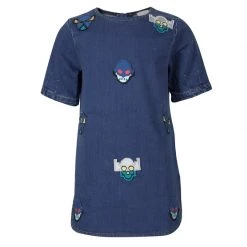 Stella McCartney Kids Indigo Denim Superhero Applique Detail Short Sleeve Dress 5 Yrs For Kids