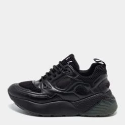 Stella McCartney Black Faux Leather And Mesh Low-Top Sneakers Size 42 For Men