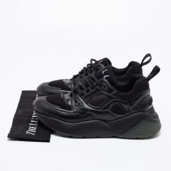 Stella McCartney Black Faux Leather And Mesh Low-Top Sneakers Size 42 For Men -Stella McCartney Sales luxury men stella mccartney used shoes p671241 008