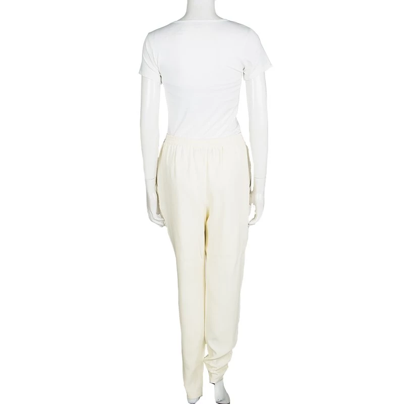 Stella McCartney Cream Silk Floral Lurex Jacquard Christine Pants M For Women 5 Stella McCartney Cream Silk Floral Lurex Jacquard Christine Pants M For Women - Image 3