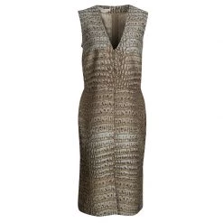Stella Mccartney Beige Crocodile Effect Jacquard Sleeveless Giona Dress M For Women