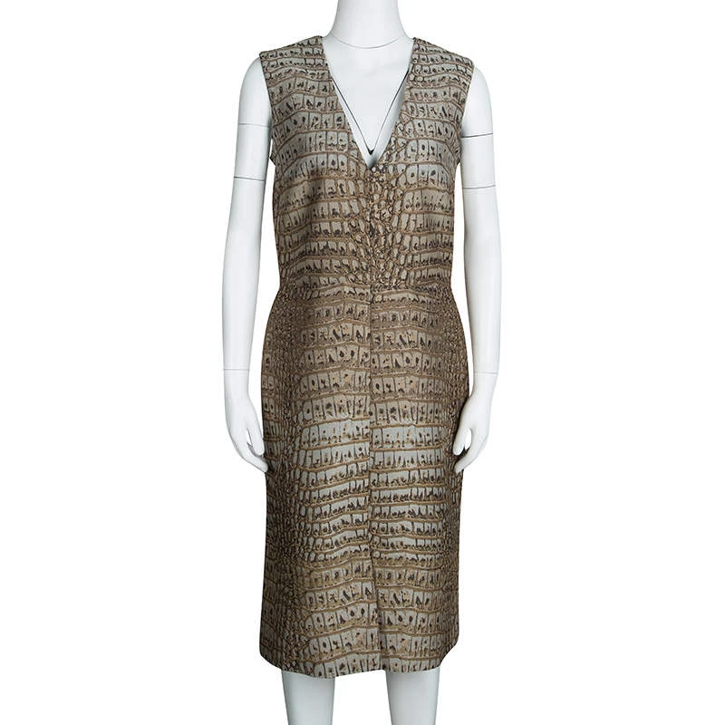 Stella Mccartney Beige Crocodile Effect Jacquard Sleeveless Giona Dress M For Women 4 Stella Mccartney Beige Crocodile Effect Jacquard Sleeveless Giona Dress M For Women - Image 2