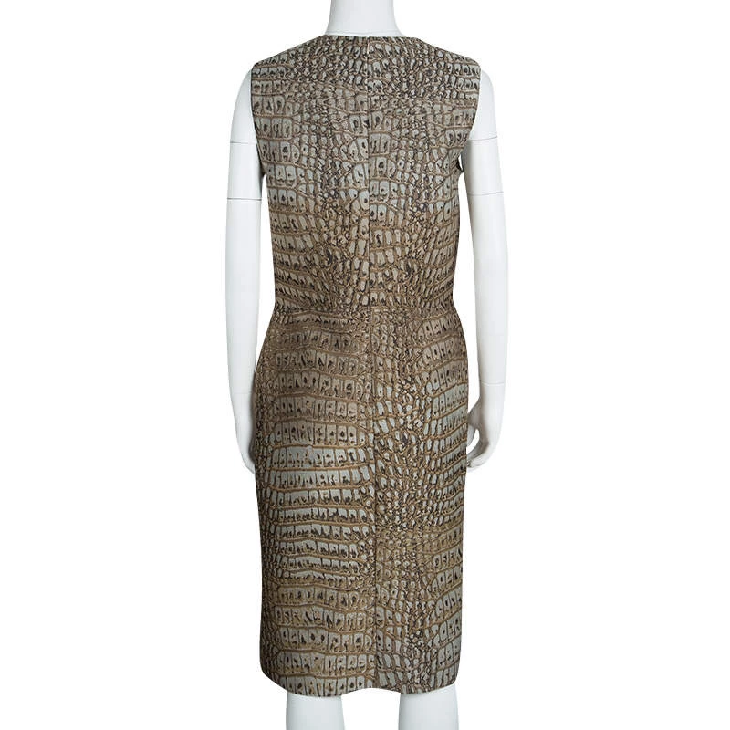 Stella Mccartney Beige Crocodile Effect Jacquard Sleeveless Giona Dress M For Women 5 Stella Mccartney Beige Crocodile Effect Jacquard Sleeveless Giona Dress M For Women - Image 3