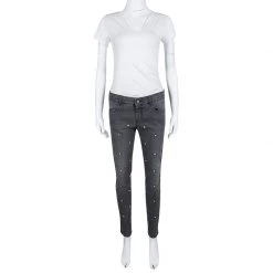 Stella McCartney Grey Washed Denim Crystal Embellished Ankle Grazer Jeans M For Women -Stella McCartney Sales luxury women stella mccartney new clothes p108612 002