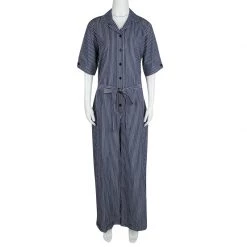 Stella McCartney Navy Blue Striped Cotton Belted Jumpsuit M For Women -Stella McCartney Sales luxury women stella mccartney new clothes p124618 002