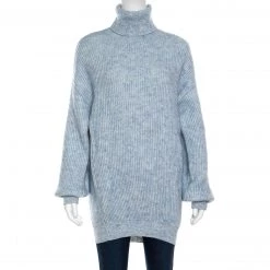 Stella McCartney Mottled Blue Wool And Mohair Blend Rib Knit Turtleneck Sweater L For Women