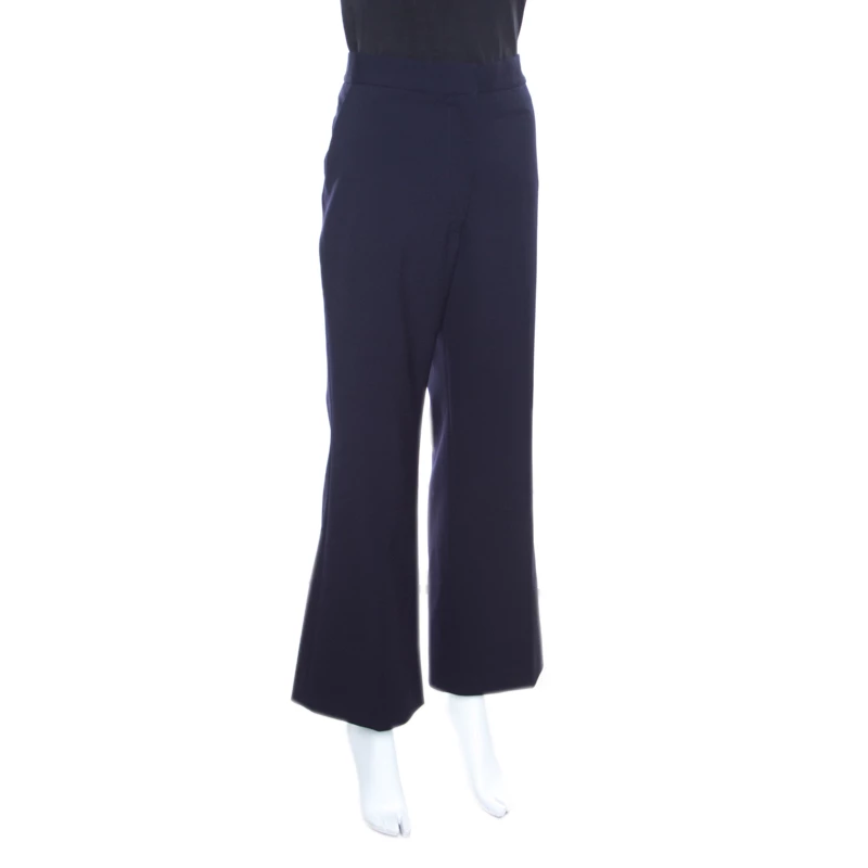 Stella McCartney Navy Blue Wool Cropped Eden Kick Pants L For Women 4 Stella McCartney Navy Blue Wool Cropped Eden Kick Pants L For Women - Image 2
