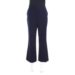 Stella McCartney Navy Blue Wool Cropped Eden Kick Pants L For Women