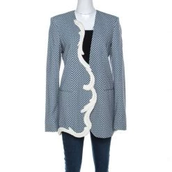Stella McCartney Blue & White Print Heavy Applique Detail Oversized Blazer M For Women