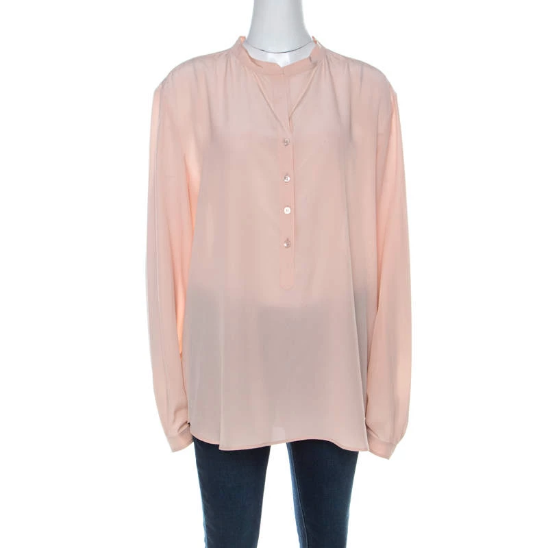 Stella McCartney Pale Pink Silk Full Sleeve Rose Eva Shirt XL For Women 3 Stella McCartney Pale Pink Silk Full Sleeve Rose Eva Shirt XL For Women