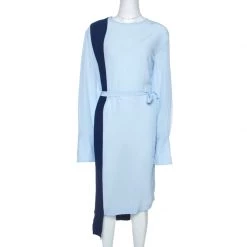 Stella McCartney Blue Colourblock Silk Belted Dress M For Women