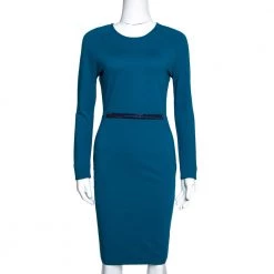 Stella McCartney Teal Stretch Knit Embellished Sheath Dress S For Women