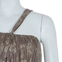 Stella McCartney Brown Lurex Infused Crinkled Silk Cocktail Dress S For Women -Stella McCartney Sales luxury women stella mccartney new clothes p56757 004