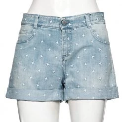 Stella McCartney Light Blue Denim Star Embroidered Shorts L For Women