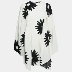 Stella McCartney Cream Floral Print Crepe Cape Styled Dress M For Women