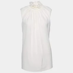 Stella McCartney Cream Silk Ruffled Yvonne Sleeveless Blouse S For Women