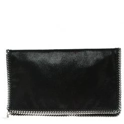 Stella McCartney Black Faux Leather Falabella Fold Over Clutch For Women