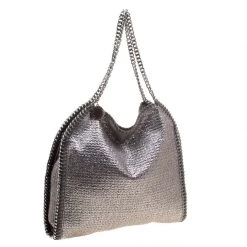 Stella McCartney Metallic Silver Boucle Fabric Small Falabella Tote For Women -Stella McCartney Sales luxury women stella mccartney new handbags p114979 003