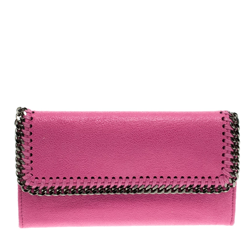 Stella McCartney Pink Faux Suede Falabella Flap Wallet For Women 3 Stella McCartney Pink Faux Suede Falabella Flap Wallet For Women