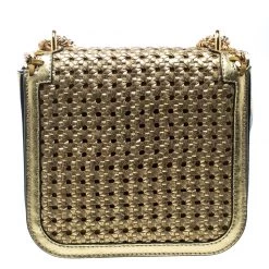 Stella McCartney Metallic Gold Wicker Faux Leather Medium Falabella Box Shoulder Bag For Women -Stella McCartney Sales luxury women stella mccartney new handbags p168006 007