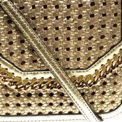 Stella McCartney Metallic Gold Wicker Faux Leather Medium Falabella Box Shoulder Bag For Women -Stella McCartney Sales luxury women stella mccartney new handbags p168006 009
