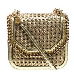Stella McCartney Metallic Gold Wicker Faux Leather Medium Falabella Box Shoulder Bag For Women