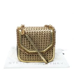 Stella McCartney Metallic Gold Wicker Faux Leather Medium Falabella Box Shoulder Bag For Women -Stella McCartney Sales luxury women stella mccartney new handbags p168006 011