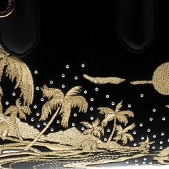 Stella McCartney Black Leather Tiny Hawallan Embroidered Top Handle Shoulder Bag For Women -Stella McCartney Sales luxury women stella mccartney new handbags p168009 008