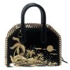 Stella McCartney Black Leather Tiny Hawallan Embroidered Top Handle Shoulder Bag For Women