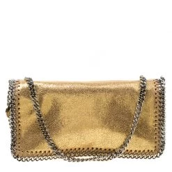 Stella McCartney Metallic Gold Faux Leather Falabella Shoulder Bag For Women
