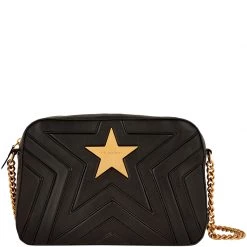 Stella McCartney Black Quilted Faux Leather Medium Star Shoulder Bag For Women