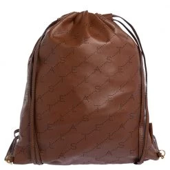Stella McCartney Camel Logo Perforated Faux Leather Drawstring Backpack For Women -Stella McCartney Sales luxury women stella mccartney new handbags p320191 004