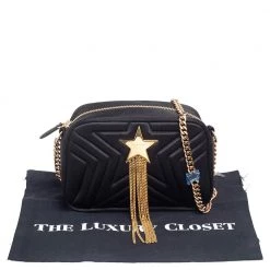 Stella McCartney Black Quilted Satin Stella Star Crossbody Bag For Women 21 Stella McCartney Black Quilted Satin Stella Star Crossbody Bag For Women -Stella McCartney Sales luxury women stella mccartney new handbags p561599 004