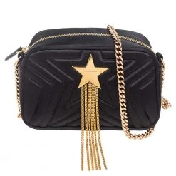 Stella McCartney Black Quilted Satin Stella Star Crossbody Bag For Women