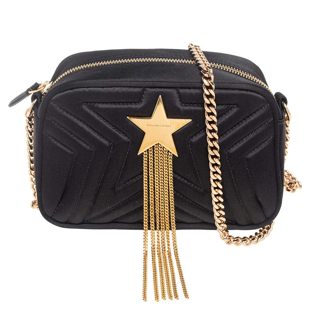 Stella McCartney Black Quilted Satin Stella Star Crossbody Bag For Women 3 Stella McCartney Black Quilted Satin Stella Star Crossbody Bag For Women