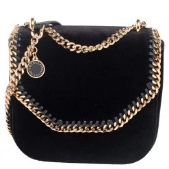 Stella McCartney Black Velvet Falabella Box Shoulder Bag For Women