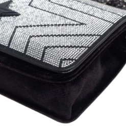 Stella McCartney Black Quilted Velvet Studded Stella Star Crossbody Bag For Women -Stella McCartney Sales luxury women stella mccartney new handbags p561612 011