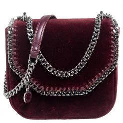 Stella McCartney Burgundy Velvet Falabella Box Shoulder Bag For Women