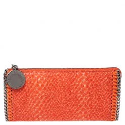 Stella McCartney Orange Faux Python Leather Zip Wallet For Women
