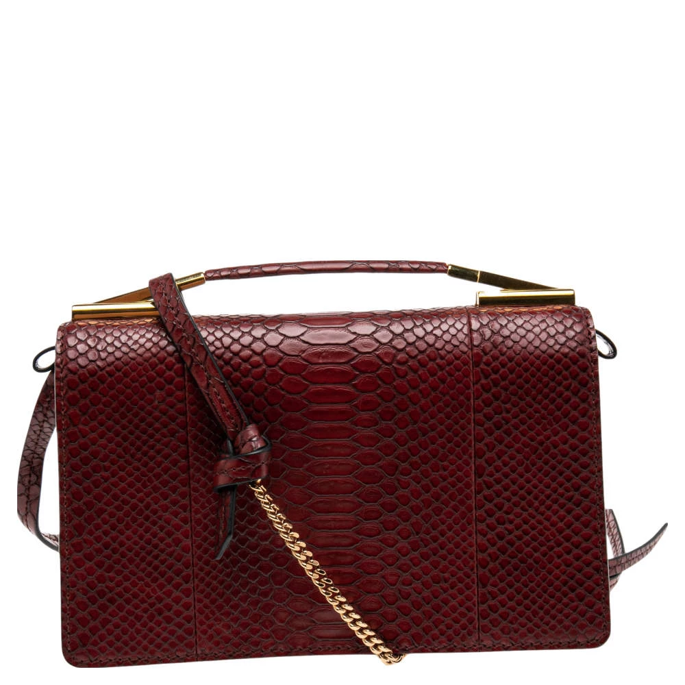 Stella McCartney Burgundy Python Faux Leather Clutch For Women 3 Stella McCartney Burgundy Python Faux Leather Clutch For Women