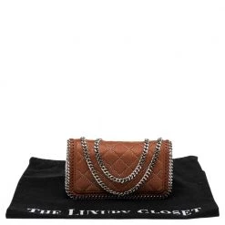 Stella McCartney Brown Quilted Faux Suede Studded Falabella Flap Shoulder Bag For Women -Stella McCartney Sales luxury women stella mccartney new handbags p561684 002