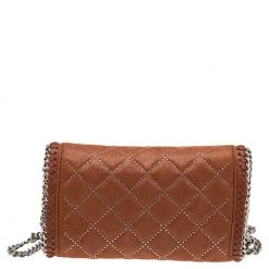 Stella McCartney Brown Quilted Faux Suede Studded Falabella Flap Shoulder Bag For Women -Stella McCartney Sales luxury women stella mccartney new handbags p561684 003