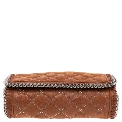 Stella McCartney Brown Quilted Faux Suede Studded Falabella Flap Shoulder Bag For Women -Stella McCartney Sales luxury women stella mccartney new handbags p561684 004