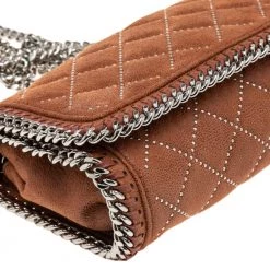 Stella McCartney Brown Quilted Faux Suede Studded Falabella Flap Shoulder Bag For Women -Stella McCartney Sales luxury women stella mccartney new handbags p561684 005