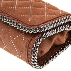 Stella McCartney Brown Quilted Faux Suede Studded Falabella Flap Shoulder Bag For Women -Stella McCartney Sales luxury women stella mccartney new handbags p561684 006