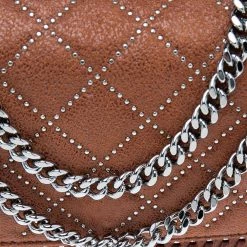 Stella McCartney Brown Quilted Faux Suede Studded Falabella Flap Shoulder Bag For Women -Stella McCartney Sales luxury women stella mccartney new handbags p561684 009