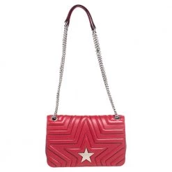 Stella McCartney Red Faux Leather Stella Star Crossbody Bag For Women