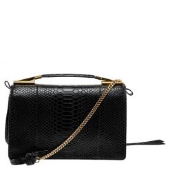 Stella McCartney Black Python Faux Leather Small Flo Shoulder Bag For Women