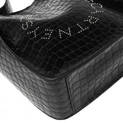 Stella McCartney Black Crocodile Embossed Faux Leather Logo Shoulder Bag For Women -Stella McCartney Sales luxury women stella mccartney new handbags p586815 004